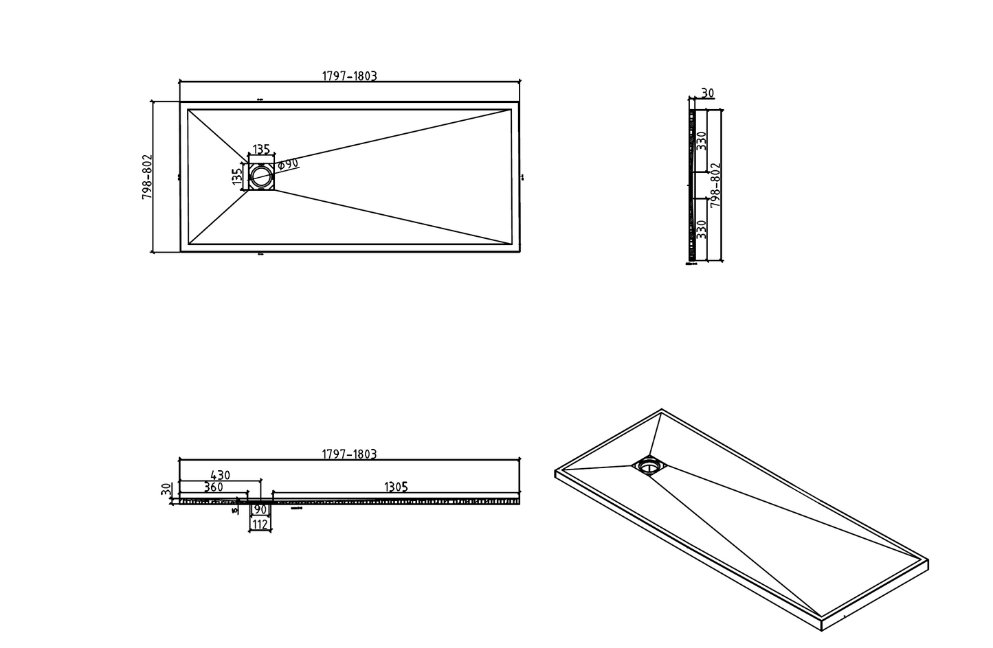 Precision Trays Black Shower Tray – Ultra-Slim Stone Effect