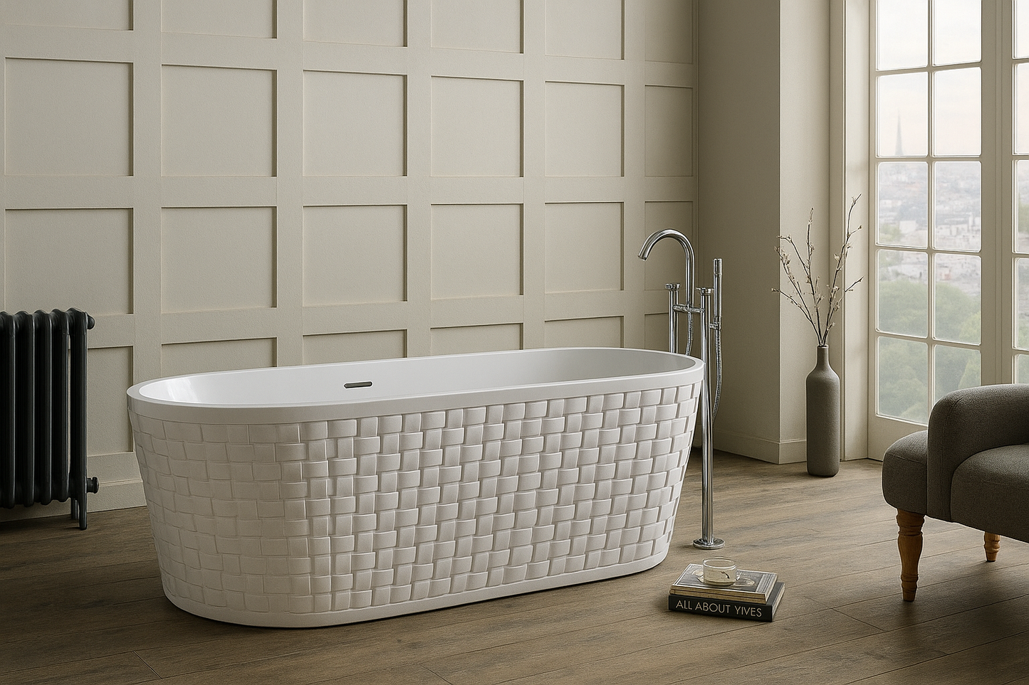 Roll Top Bath Company Ingrid Freestanding Bath – Woven Basket-Weave Acrylic Bathtub