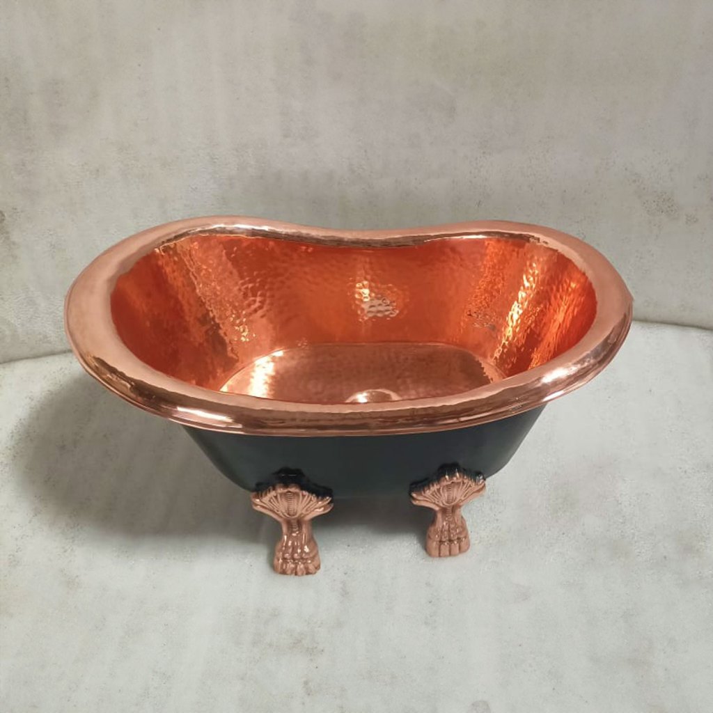 Coppersmith Creations Clawfoot Copper Tub-Style Sink – Hammered Polished Copper Inside & Black Outside