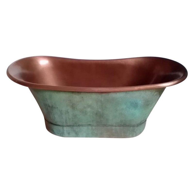 Coppersmith Creations Copper Tub Style Basin Blue Green Patina Exterior Antique Copper Interior