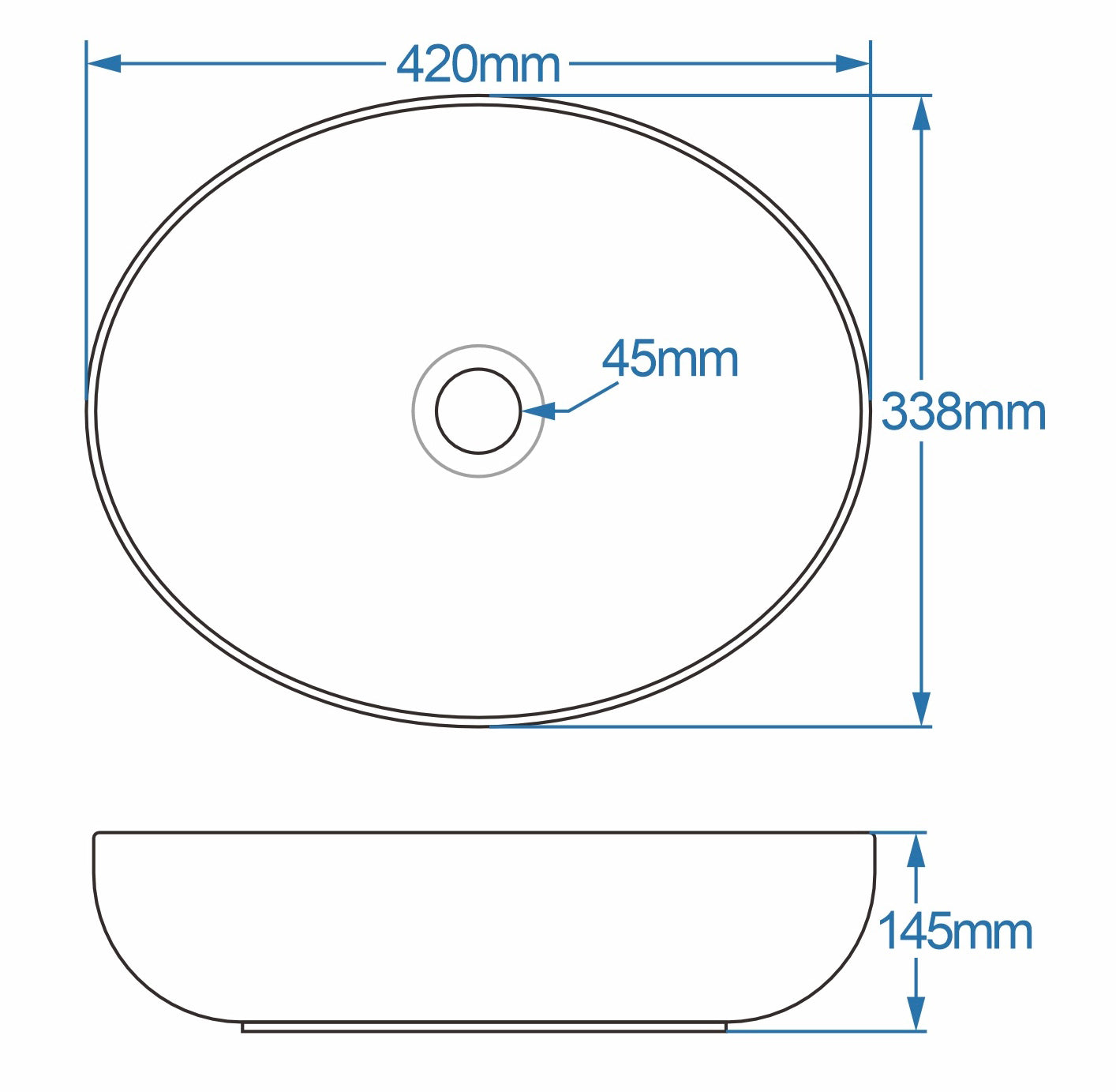 Tailored Bathrooms Pisa Countertop Ceramic Basin - 400x330x145mm