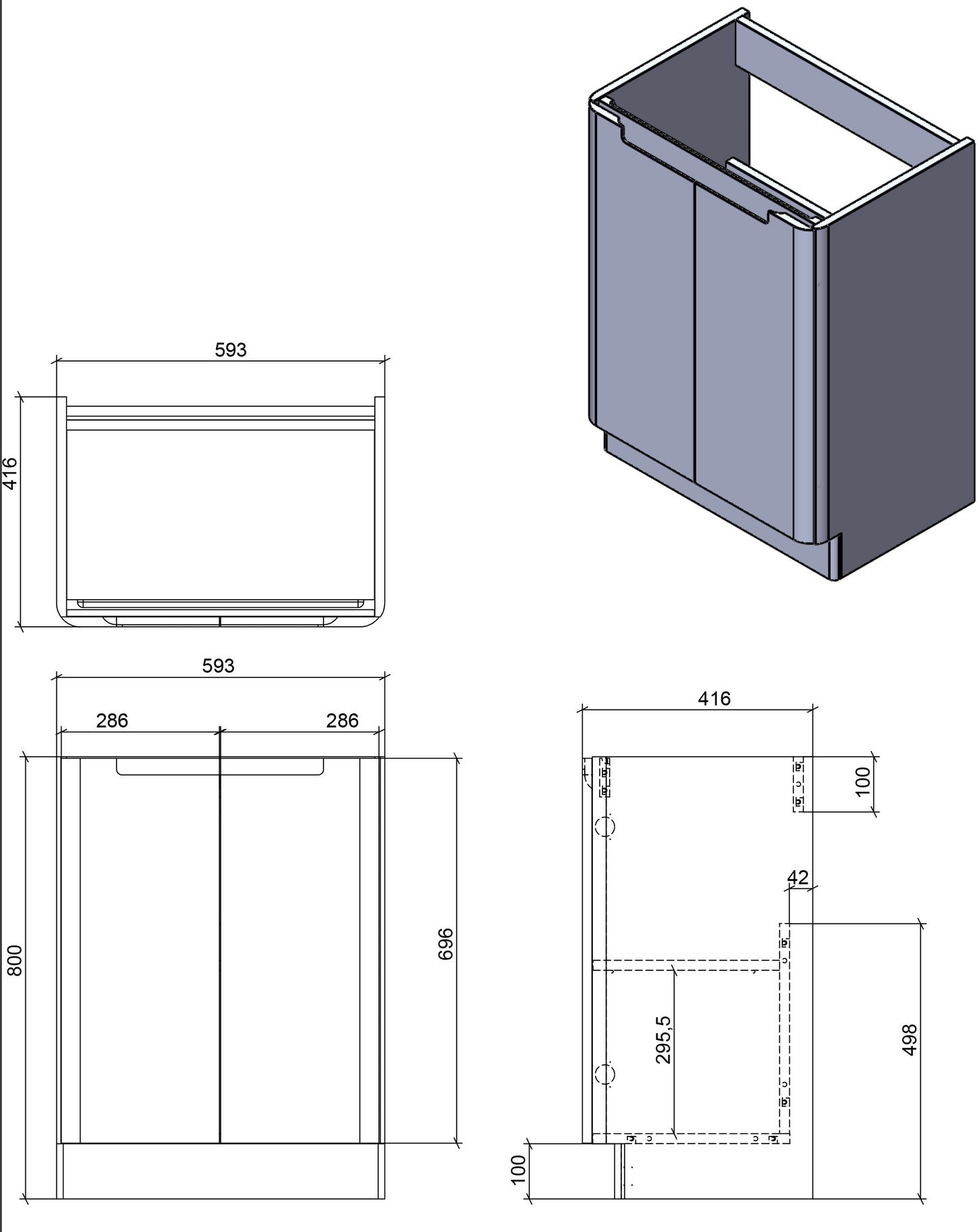 Tailored Bathrooms Monza 600mm Two Door Vanity Unit – Floor Standing