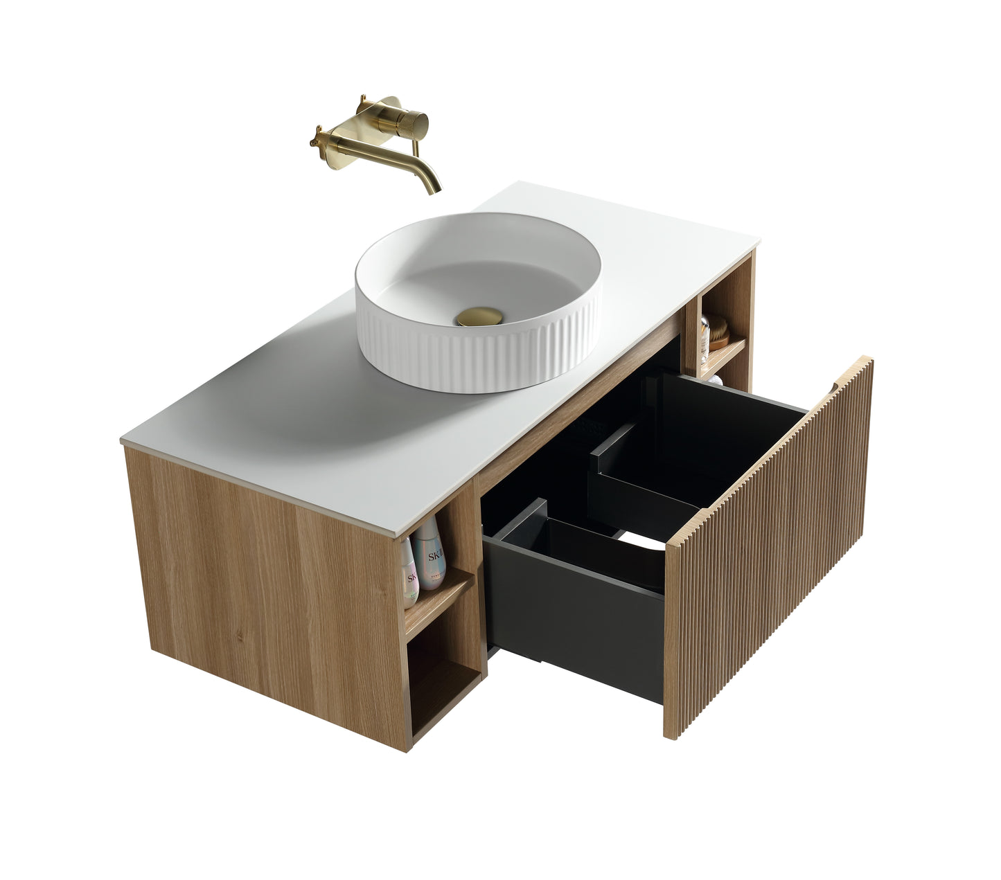 Tailored Bathrooms Flauto 1000mm Wall Hung Vanity with 2 Side Storage Units & Sintered Stone Counter Top