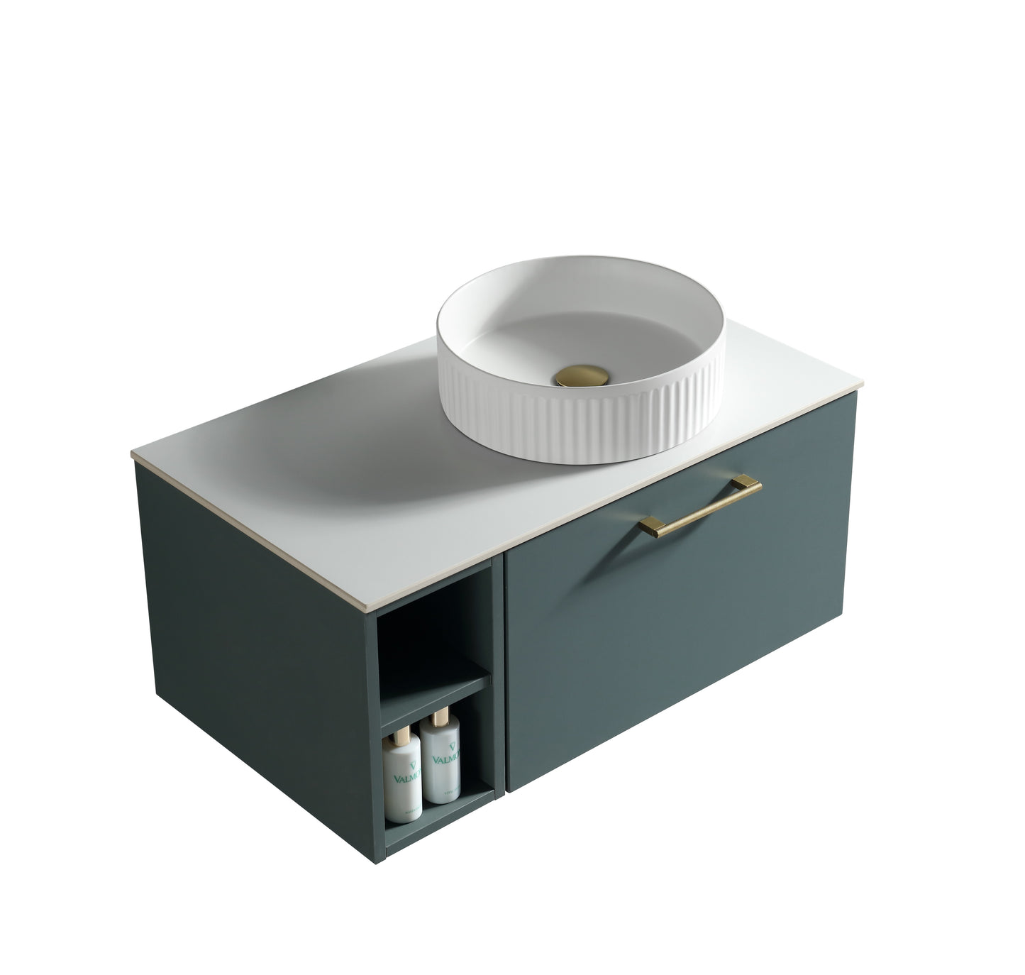 Tailored Bathrooms Piatta 800mm Wall Hung Vanity with Side Storage – Right Hand Sintered Stone Counter Top