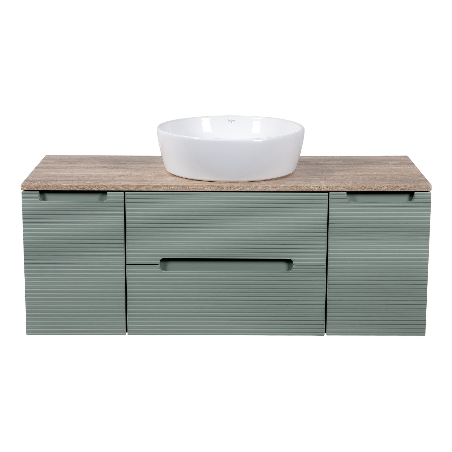 Tailored Bathrooms Monza Plus 1200mm Fluted Wall Hung Vanity with 2 Side Cabinets & Counter Top – Aloe Green