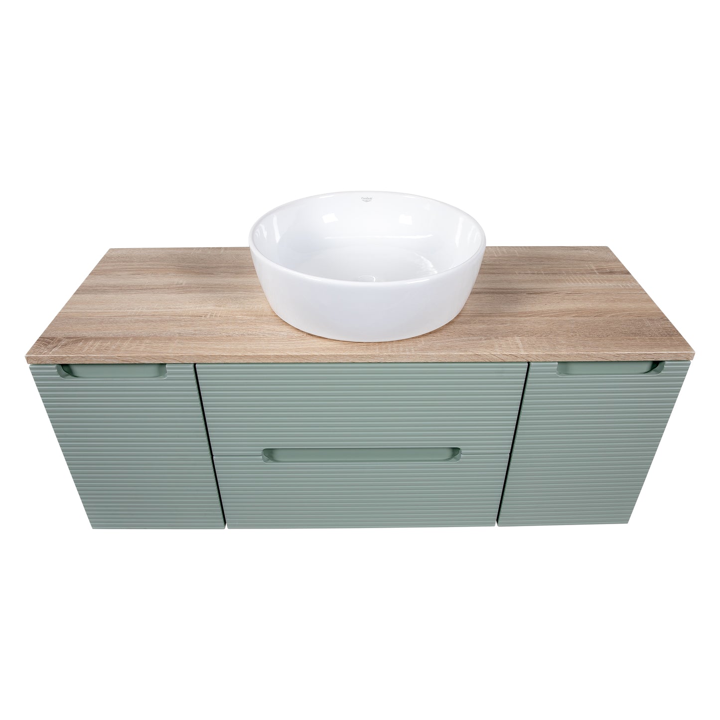 Tailored Bathrooms Monza Plus 1200mm Fluted Wall Hung Vanity with 2 Side Cabinets & Counter Top – Aloe Green