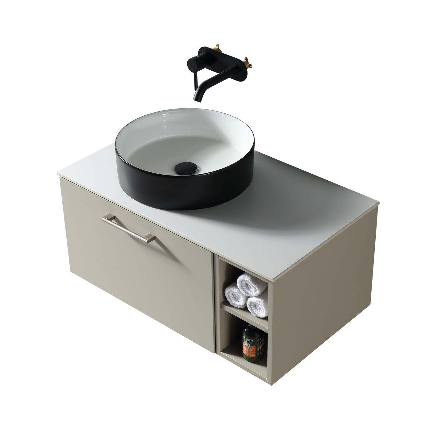 Tailored Bathrooms Piatta 800mm Wall Hung Vanity with Side Storage – Left Hand Sintered Stone Counter Top
