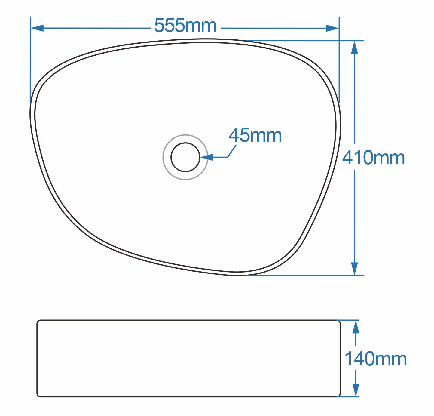 Tailored Bathrooms Black Pebble Countertop Basin – Black/White (555x410x140mm)