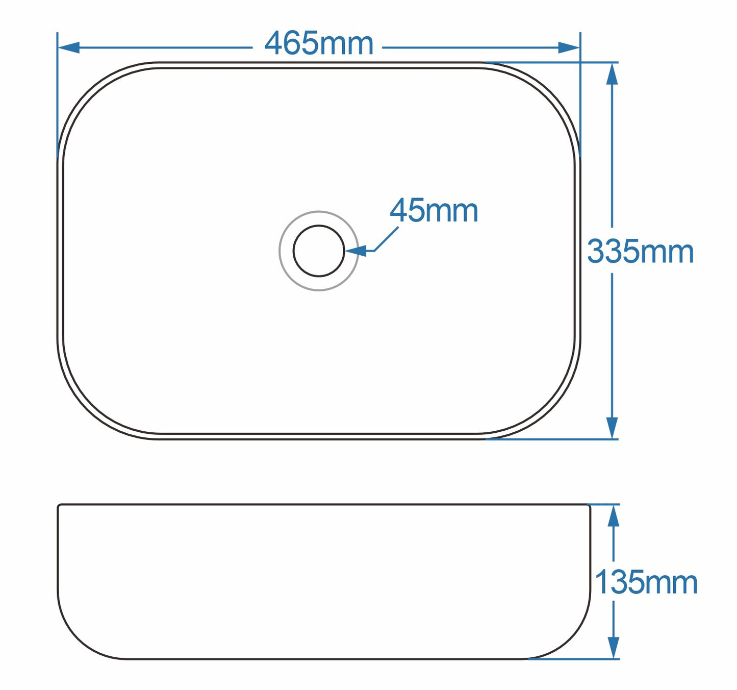 Tailored Bathrooms Black Curved Countertop Basin – Black/White (465x335x135mm)