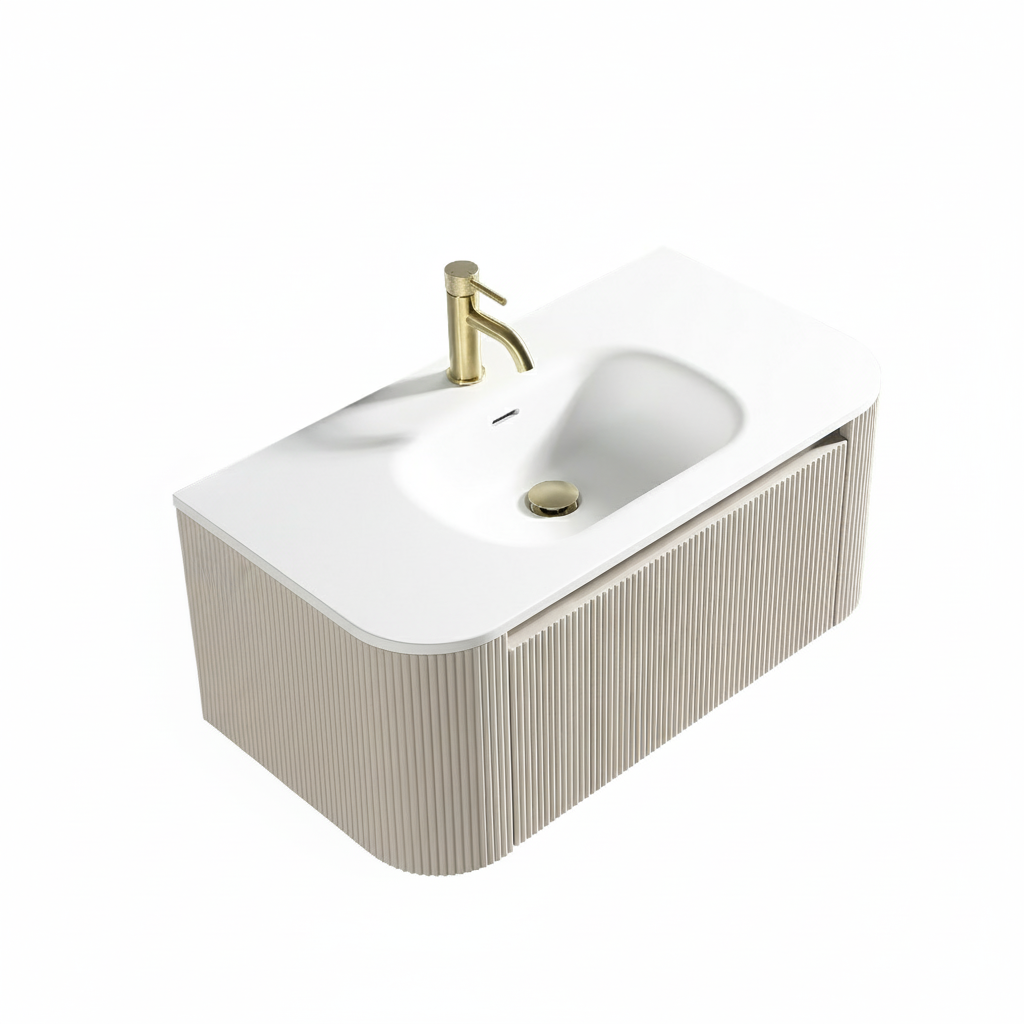Tailored Bathrooms – Flauto 870mm Wall Hung Curve Corner Vanity with Matte Basin