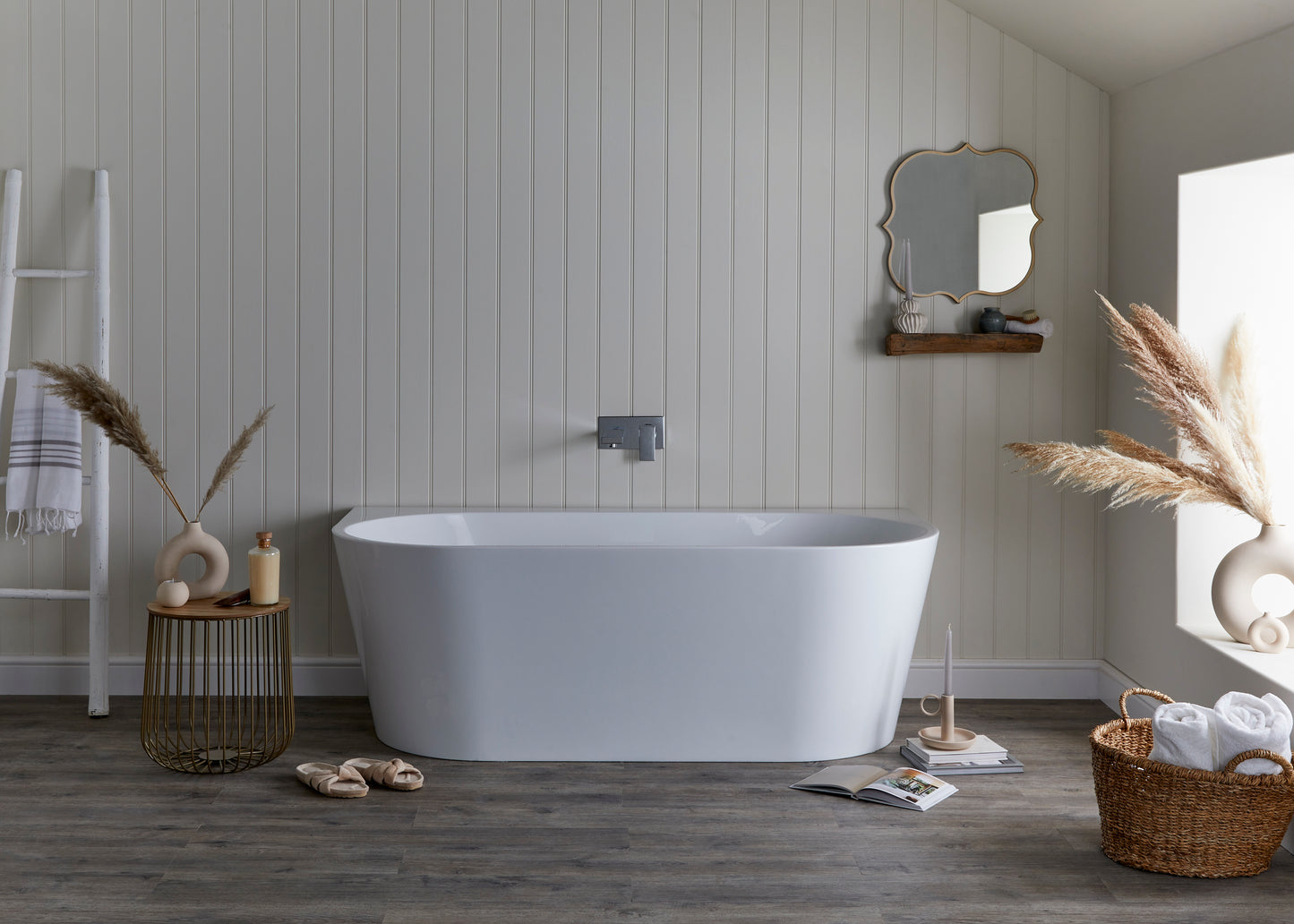 Roll Top Bath Company Grace Freestanding Bath – D Shaped Acrylic Back-to-Wall Bathtub