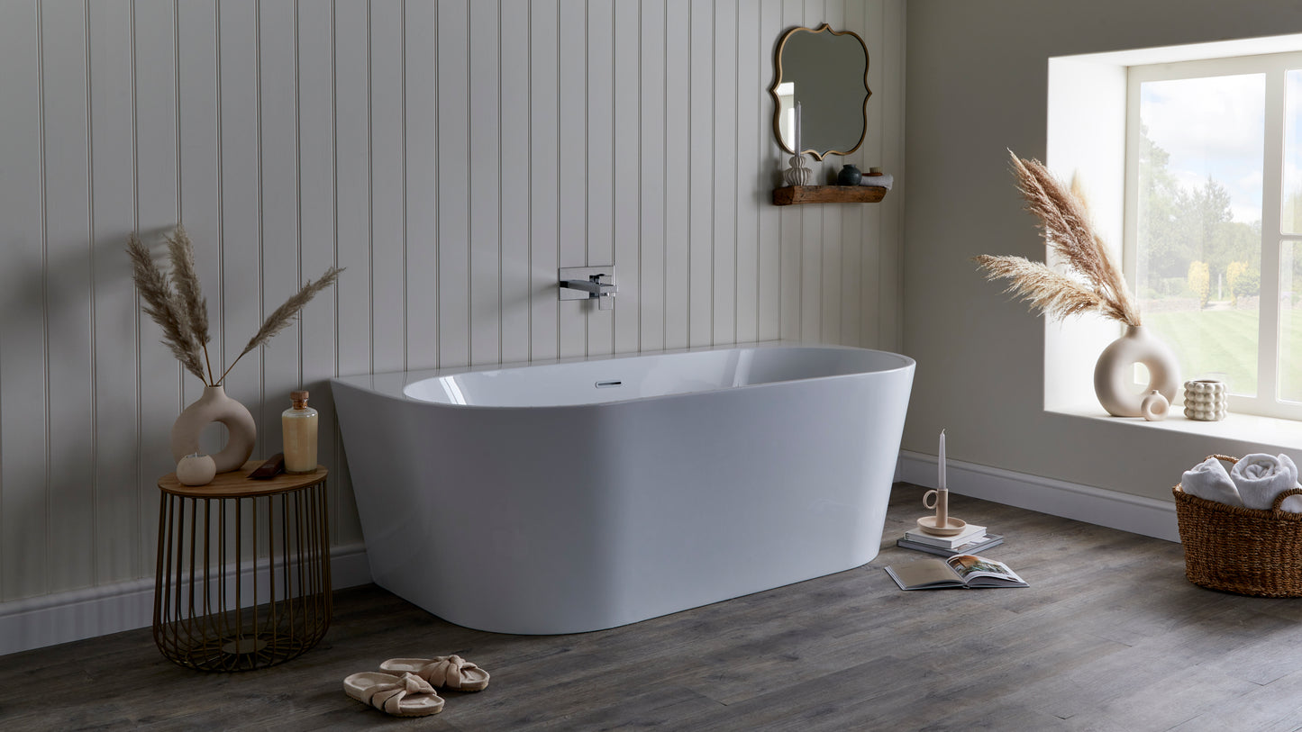 Roll Top Bath Company Grace Freestanding Bath – D Shaped Acrylic Back-to-Wall Bathtub