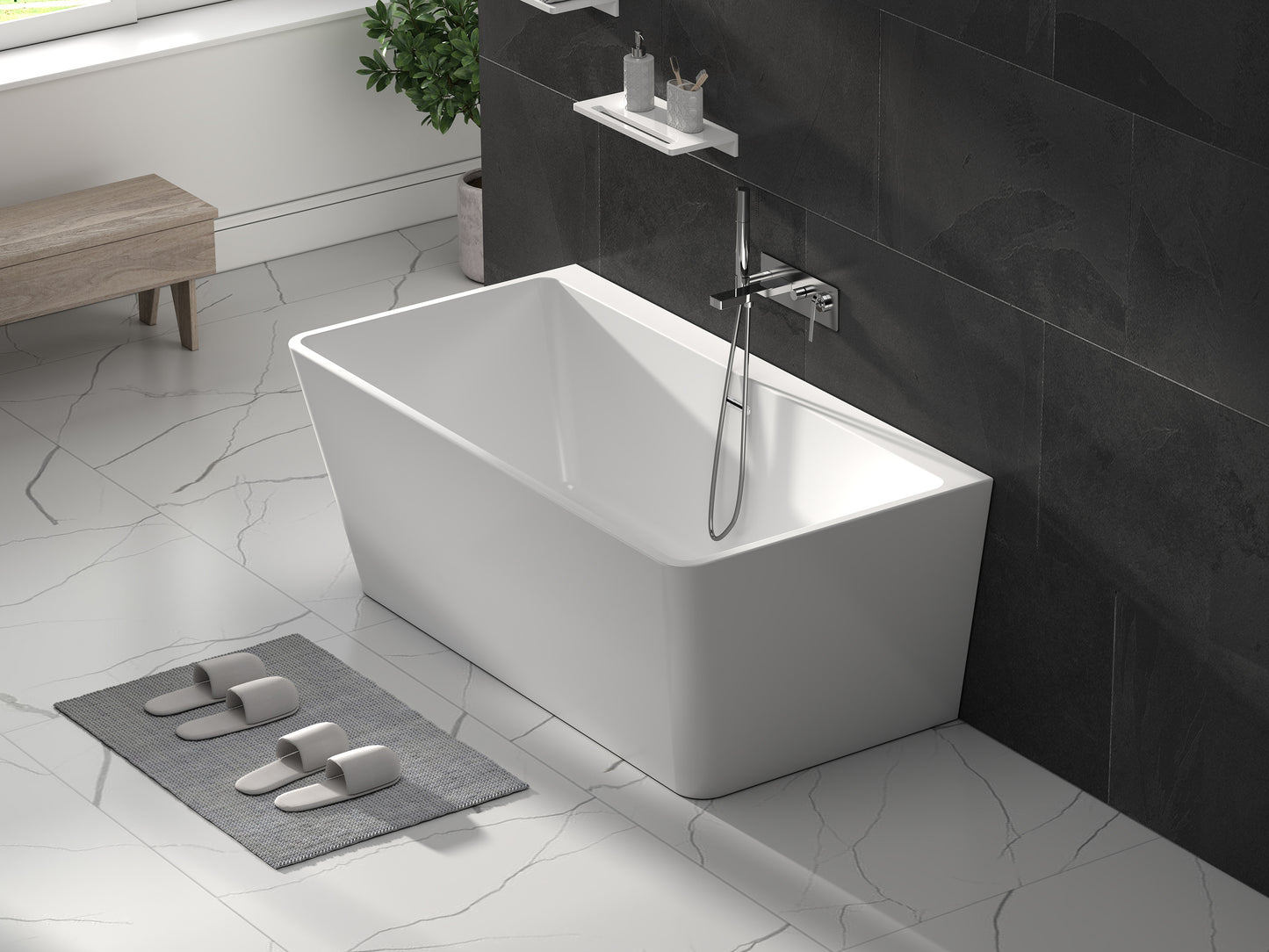 Roll Top Bath Company Julie Freestanding Bath – Compact Back-to-Wall Acrylic Bathtub