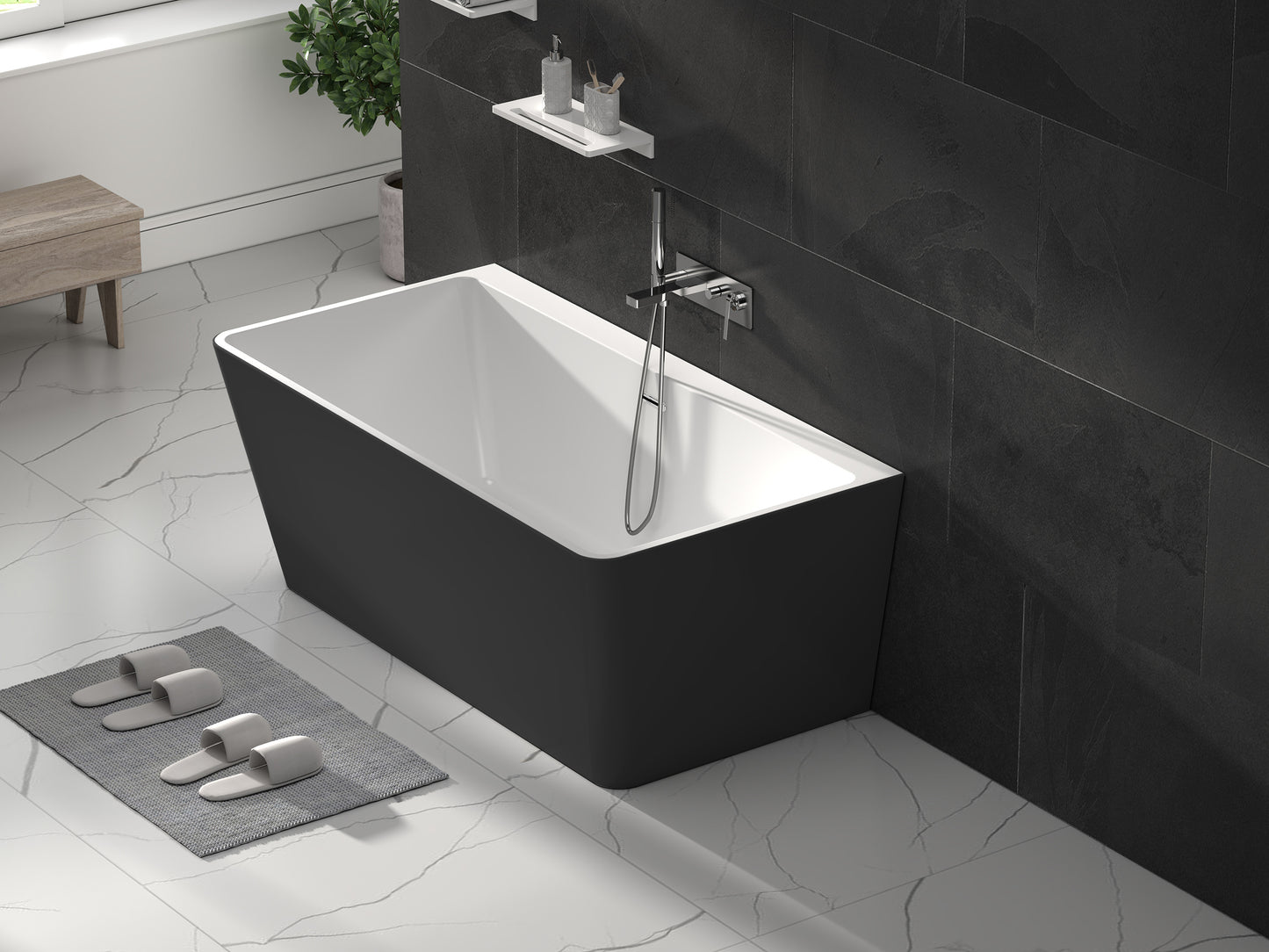 Roll Top Bath Company Julie Freestanding Bath – Compact Back-to-Wall Acrylic Bathtub