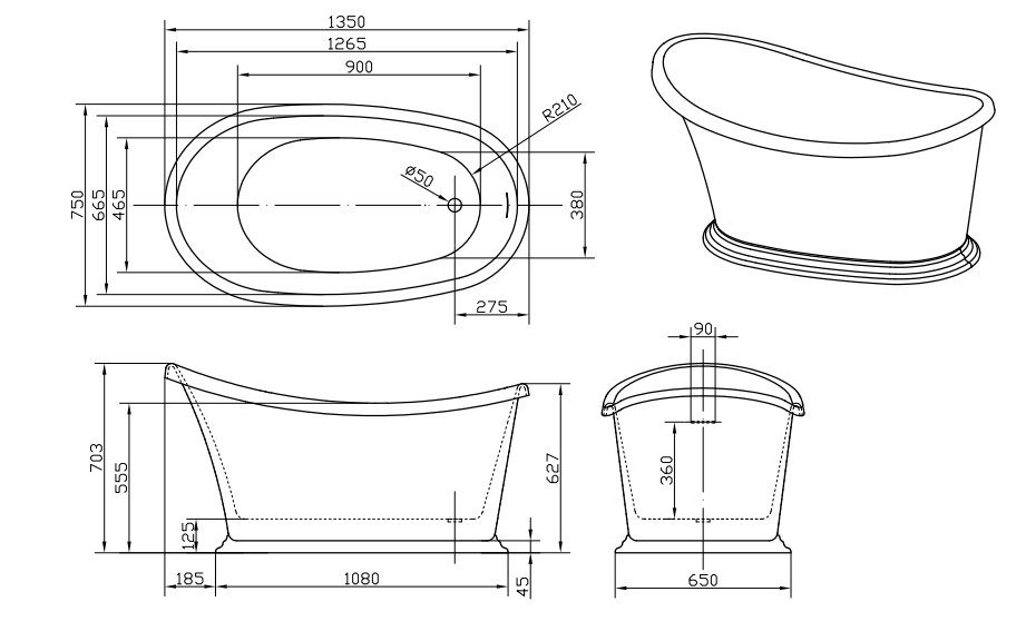 Roll Top Bath Company Jean Freestanding Bath – Compact Acrylic Roll Top Bathtub