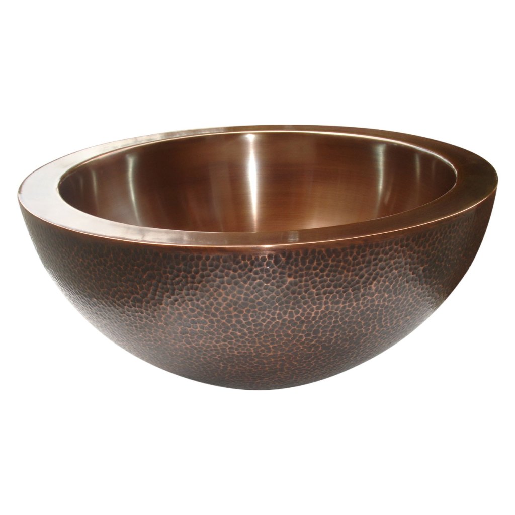 Coppersmith Creations Double Wall Copper Sink Outside Hammered Inside Smooth 16″ x 6″