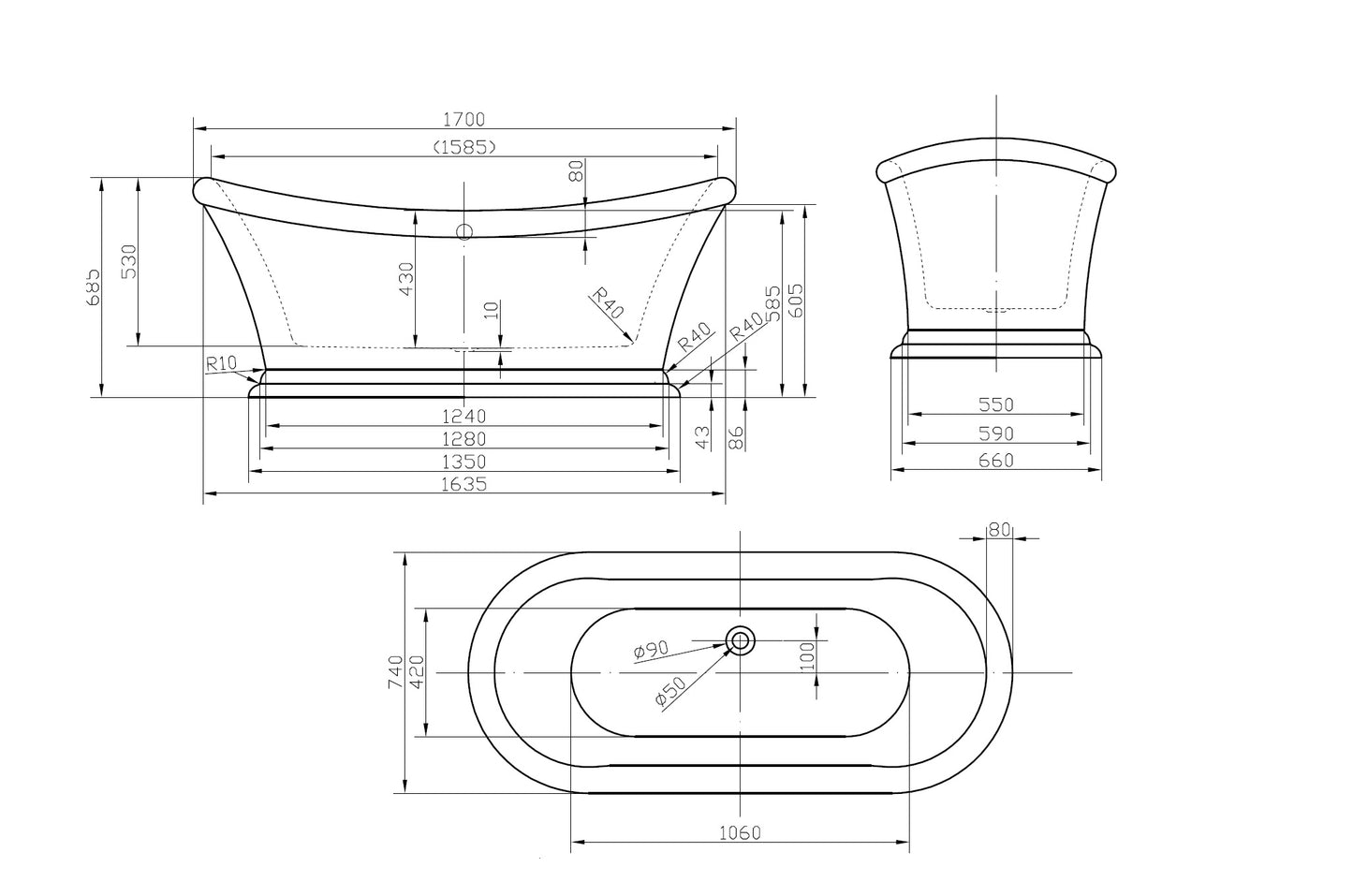 Roll Top Bath Company Mae Freestanding Bath – Traditional Acrylic Spa-Inspired Bathtub