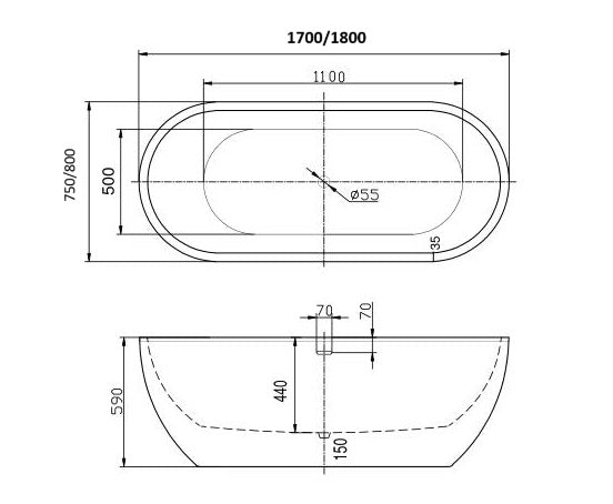 Roll Top Bath Company Elizabeth Freestanding Bath – Contemporary Acrylic Centrepiece Bathtub