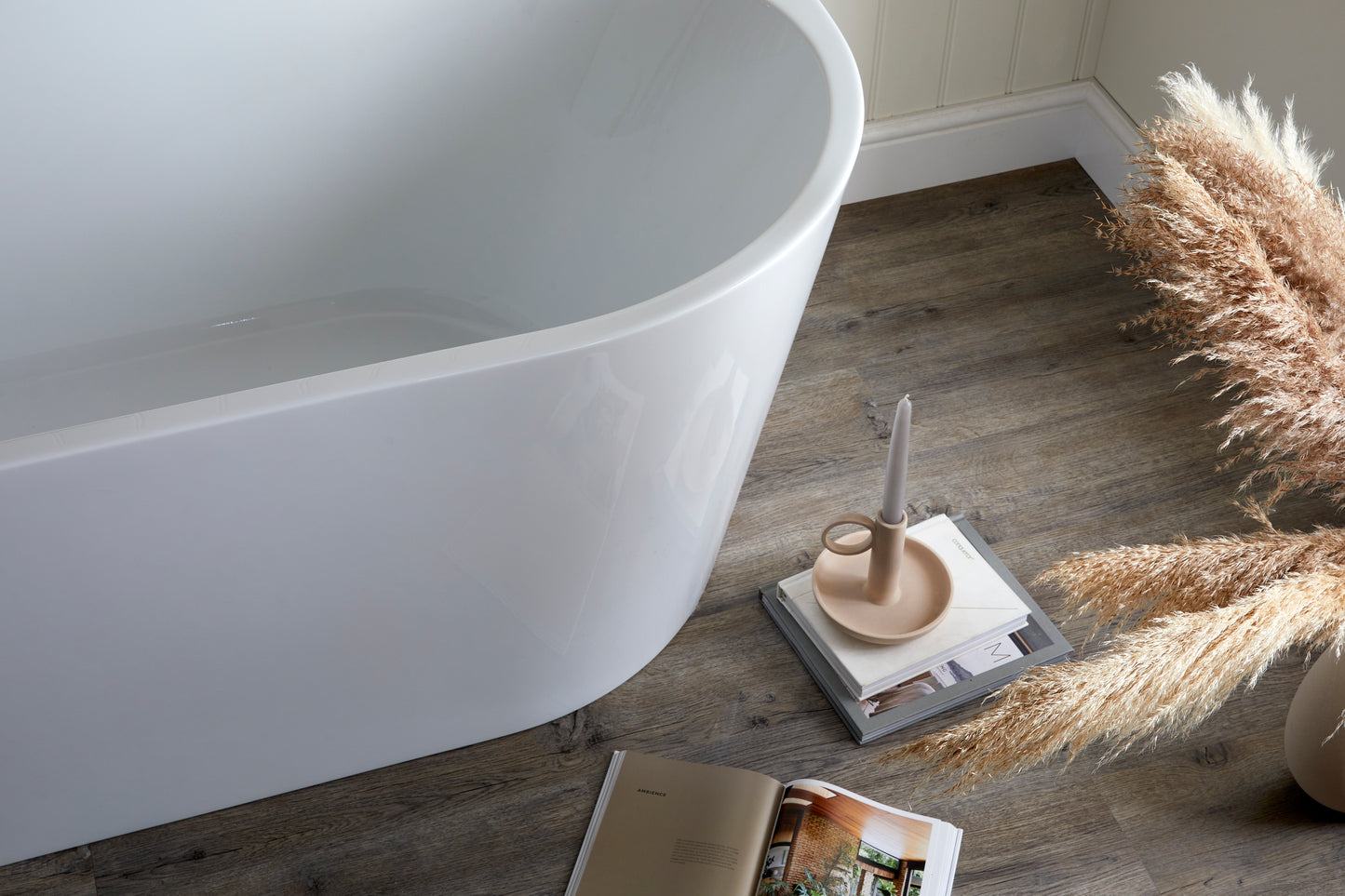 Roll Top Bath Company Grace Freestanding Bath – D Shaped Acrylic Back-to-Wall Bathtub