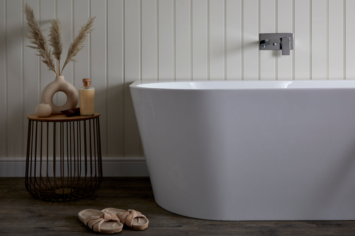 Roll Top Bath Company Grace Freestanding Bath – D Shaped Acrylic Back-to-Wall Bathtub