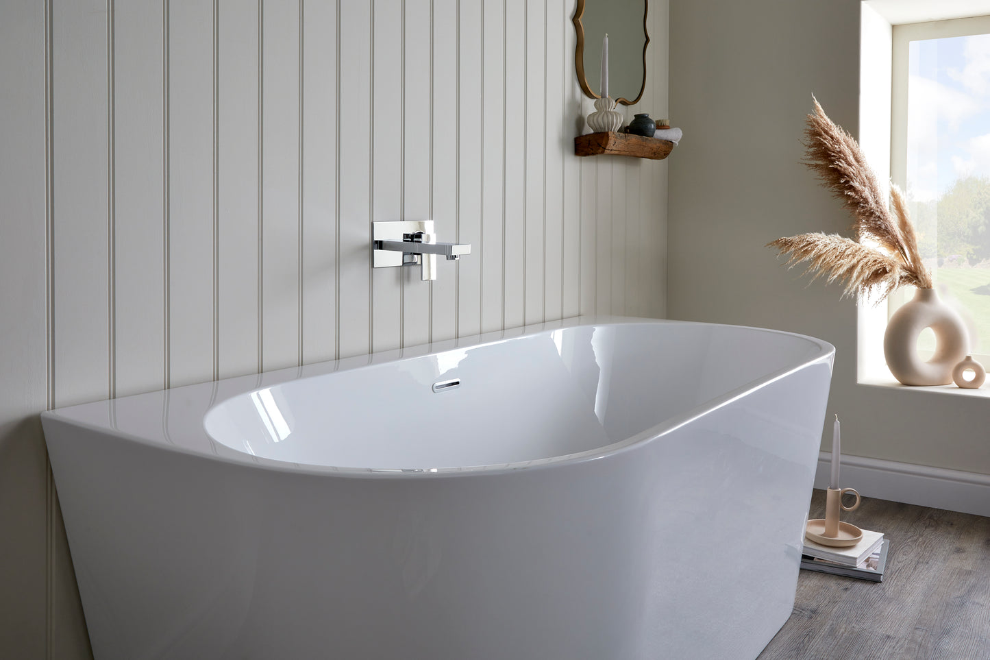 Roll Top Bath Company Grace Freestanding Bath – D Shaped Acrylic Back-to-Wall Bathtub