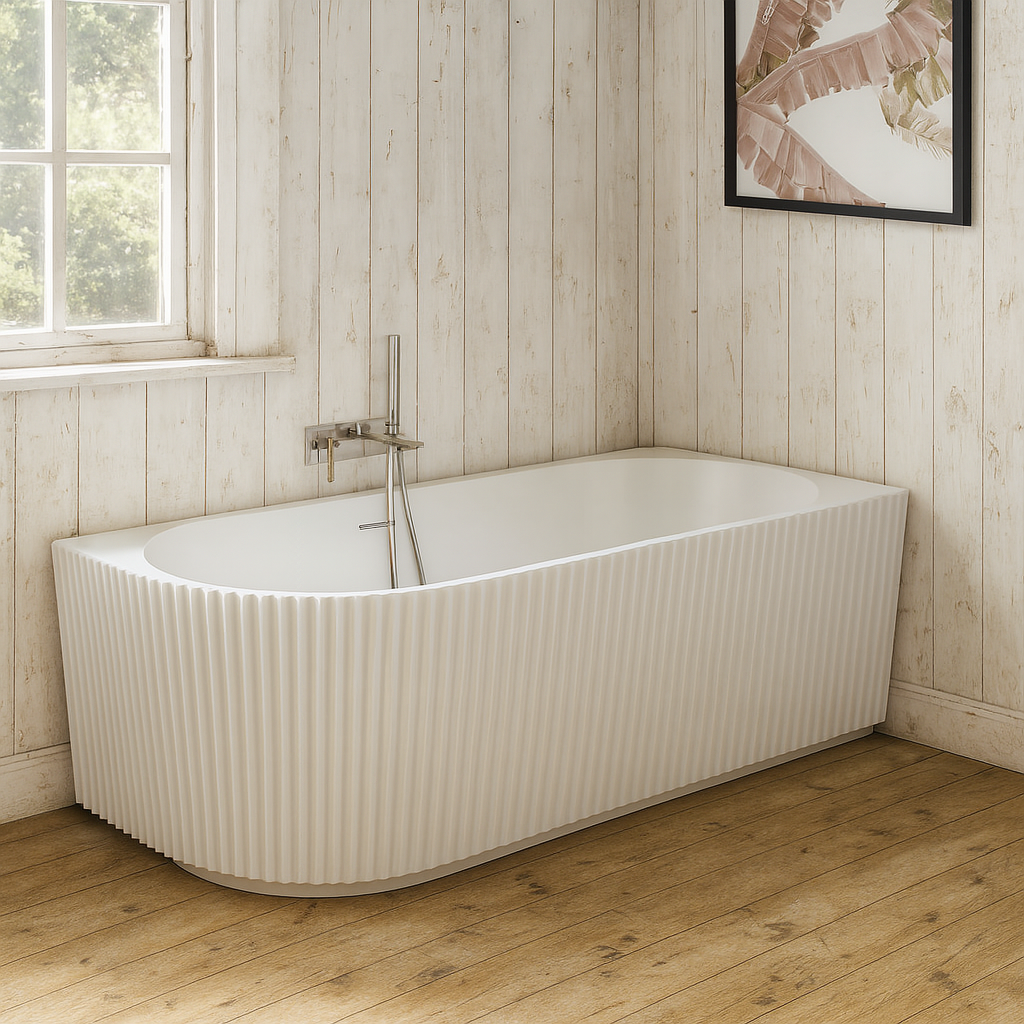 Roll Top Bath Company Sophia Corner Freestanding Bath – Fluted Acrylic Bathtub (Left and Right Options)