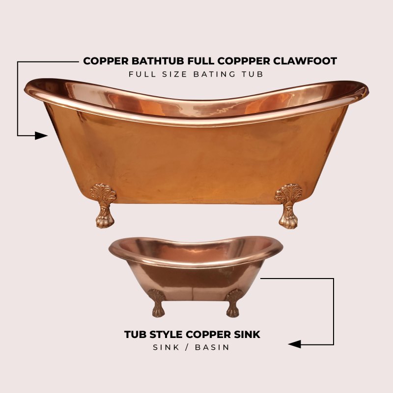 Coppersmith Creations Copper Tub Style Basin Clawfoot Full Copper