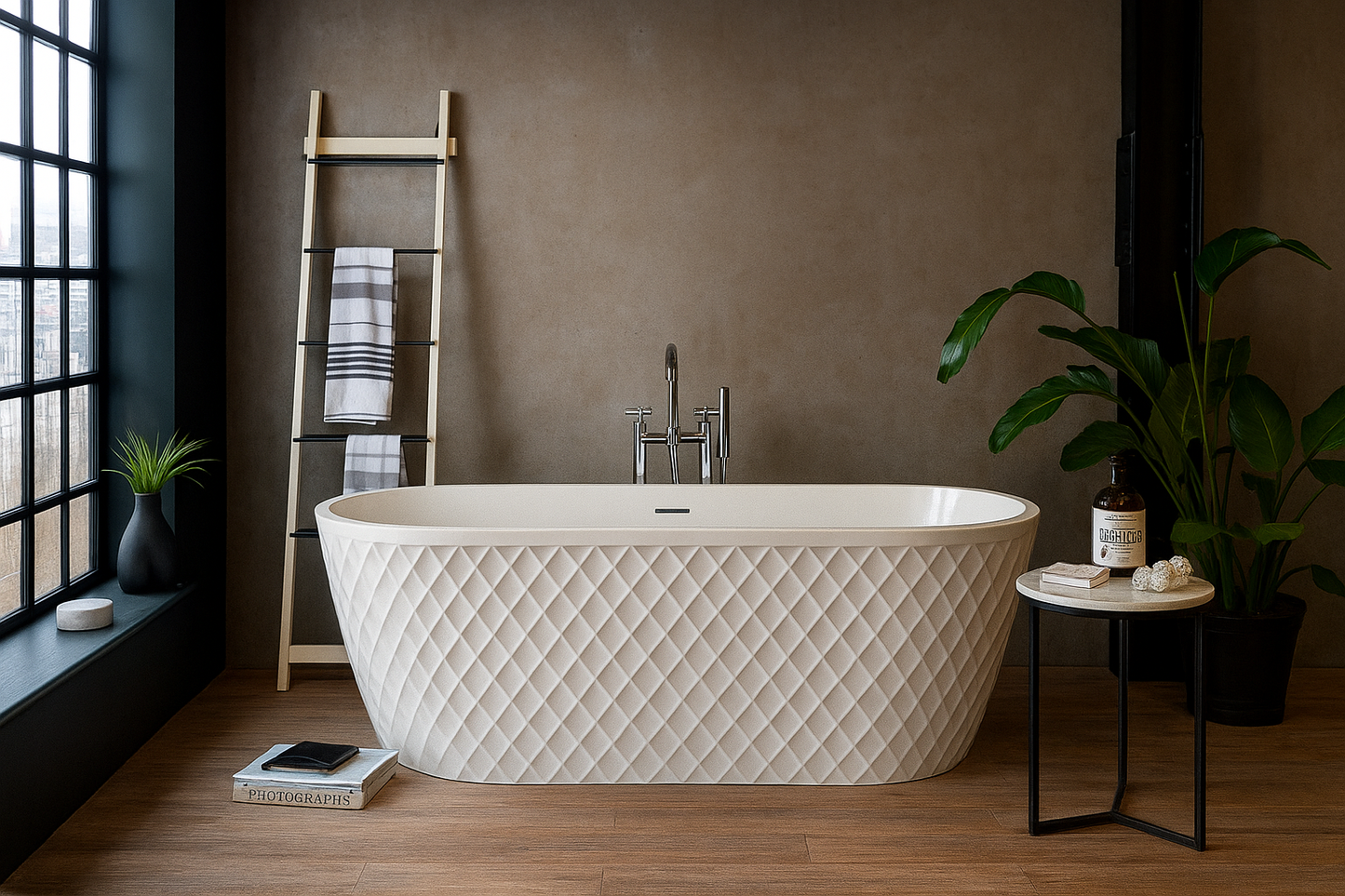 Roll Top Bath Company Faye Freestanding Bath – Diamond Textured Acrylic Bathtub