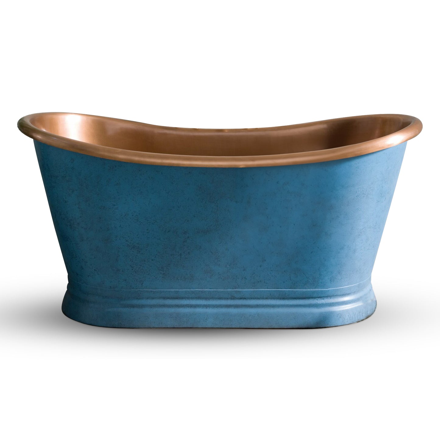 Slanted Cascading Base Copper Bathtub Verdigris Blue Patina Exterior & Antique Finish Interior