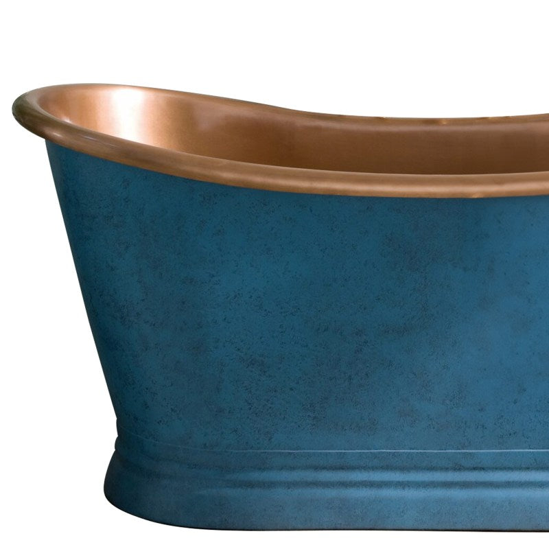 Slanted Cascading Base Copper Bathtub Verdigris Blue Patina Exterior & Antique Finish Interior