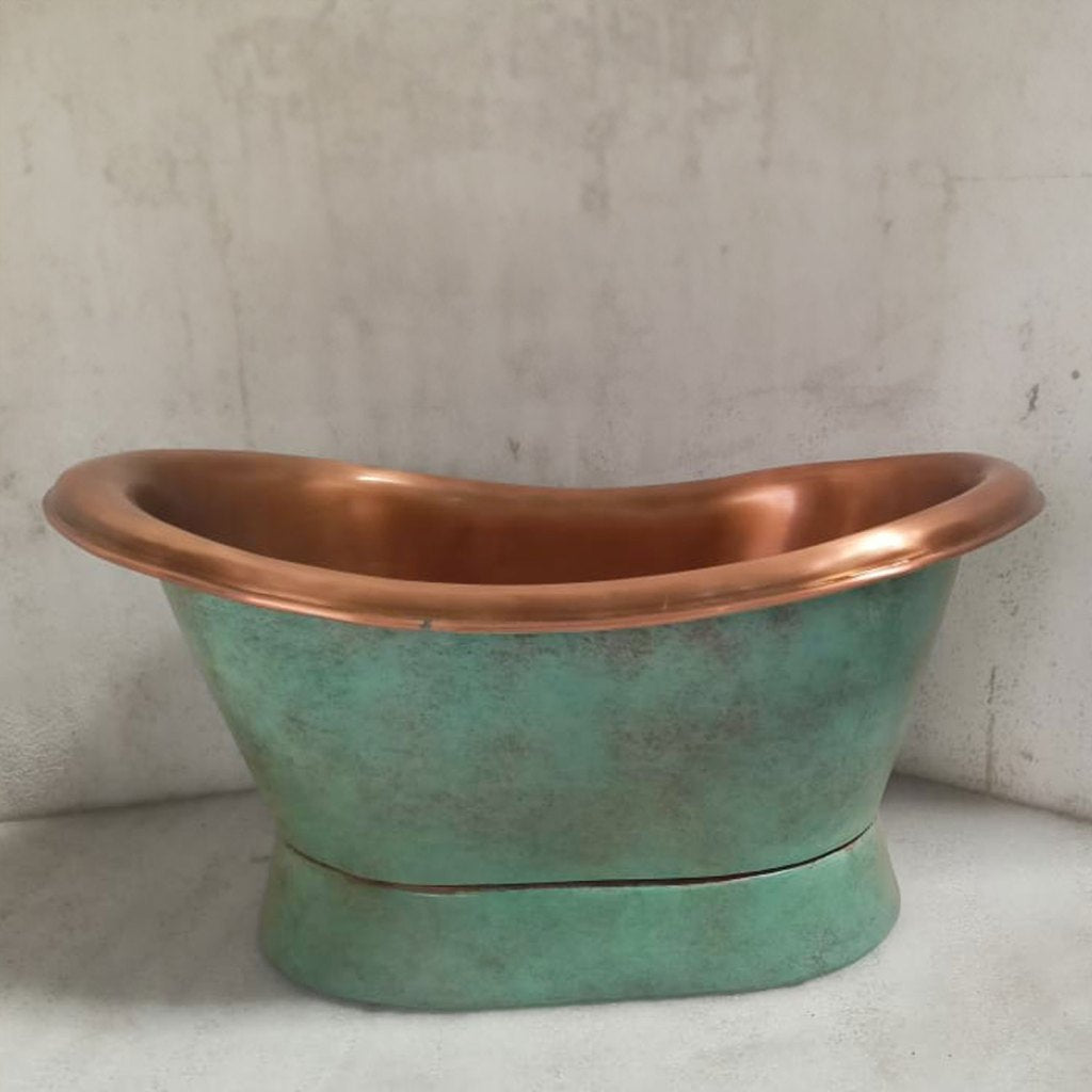 Coppersmith Creations Slanting Base Copper Tub Style Sink Antique Finish Copper Inside & Patina Outside