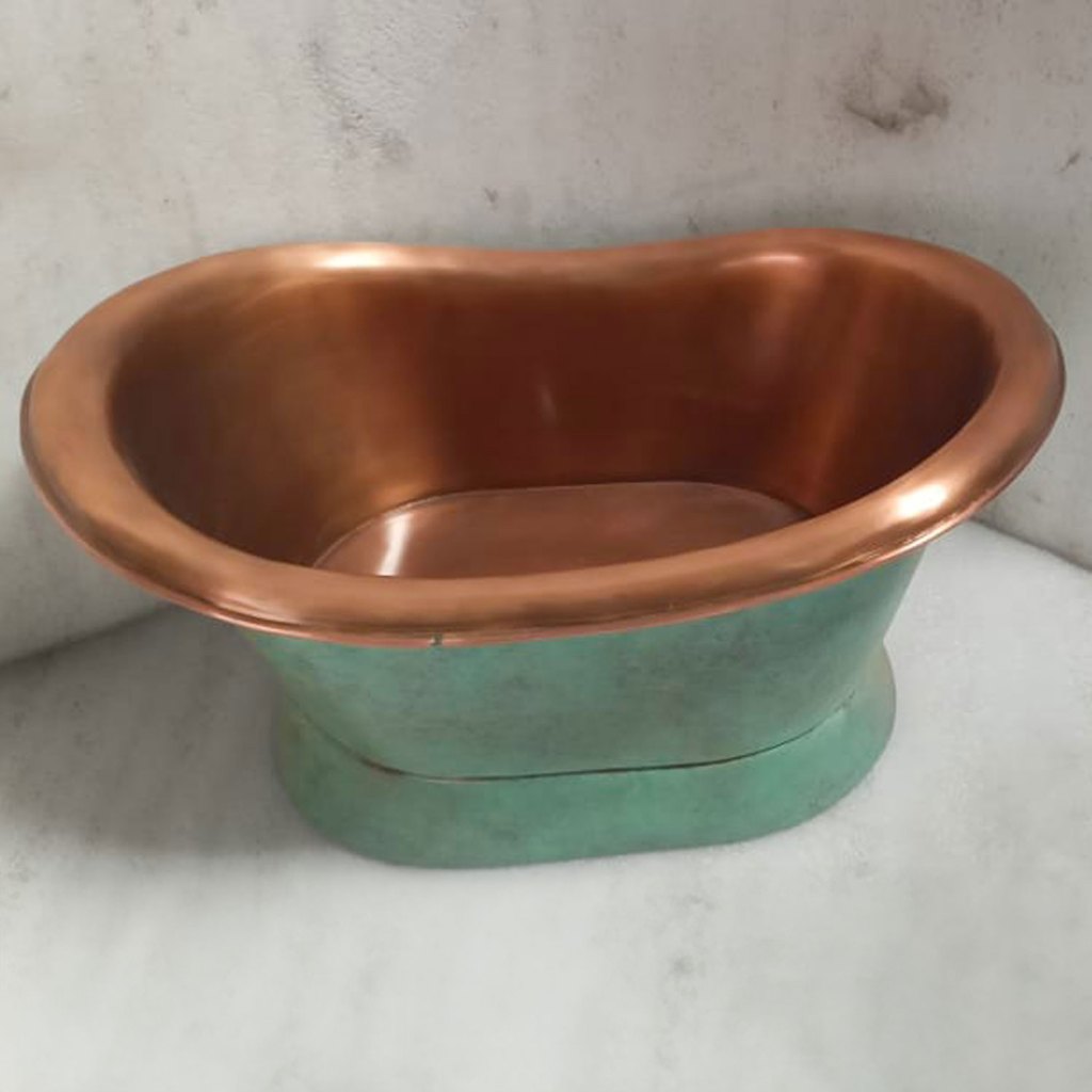 Coppersmith Creations Slanting Base Copper Tub Style Sink Antique Finish Copper Inside & Patina Outside