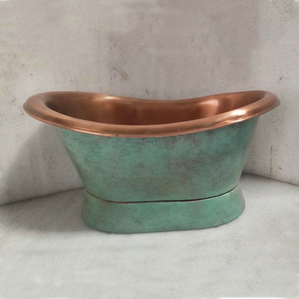 Coppersmith Creations Slanting Base Copper Tub Style Sink Antique Finish Copper Inside & Patina Outside