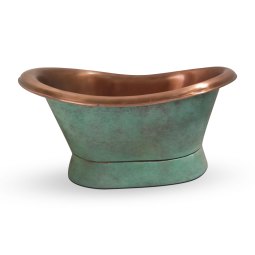 Coppersmith Creations Slanting Base Copper Tub Style Sink Antique Finish Copper Inside & Patina Outside