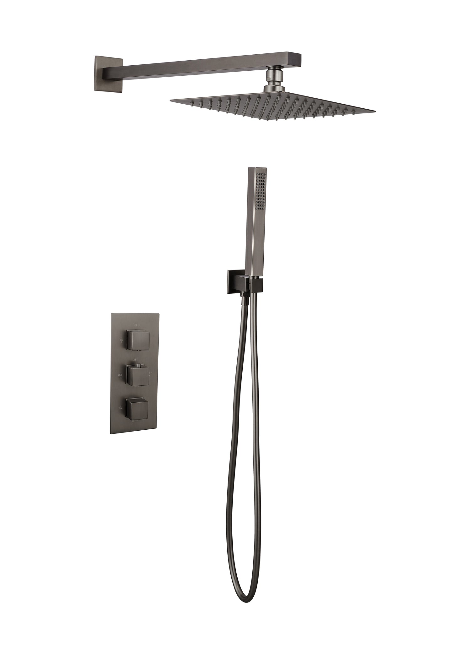 Tailored Bathrooms Square Concealed Thermostatic 3 Handle 2 Way Shower Kit (Wall) - Gunmetal
