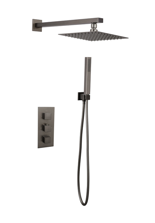 Tailored Bathrooms Square Concealed Thermostatic 3 Handle 2 Way Shower Kit (Wall) - Gunmetal
