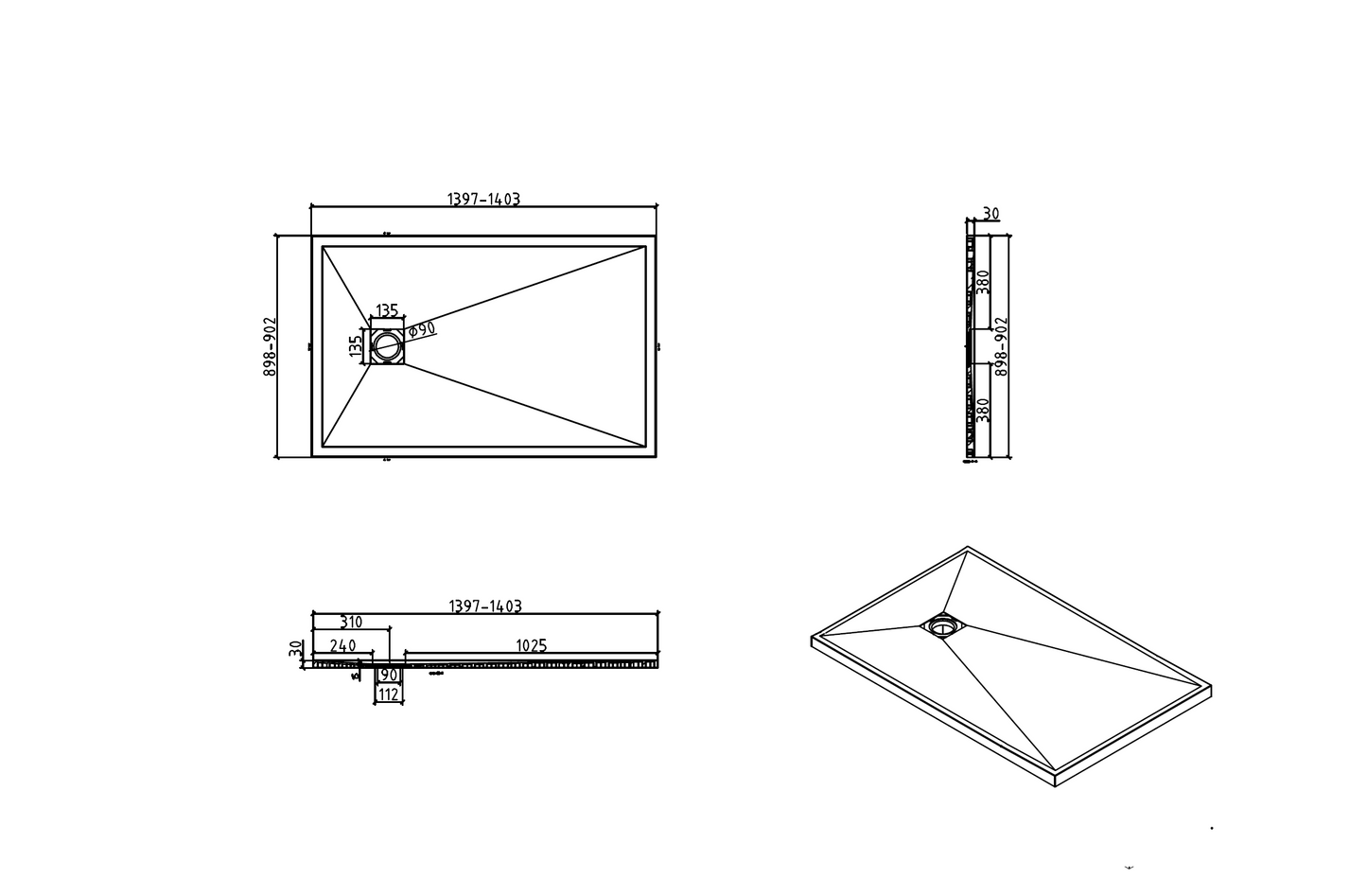 Precision Trays White Shower Tray – Ultra-Slim Stone Effect