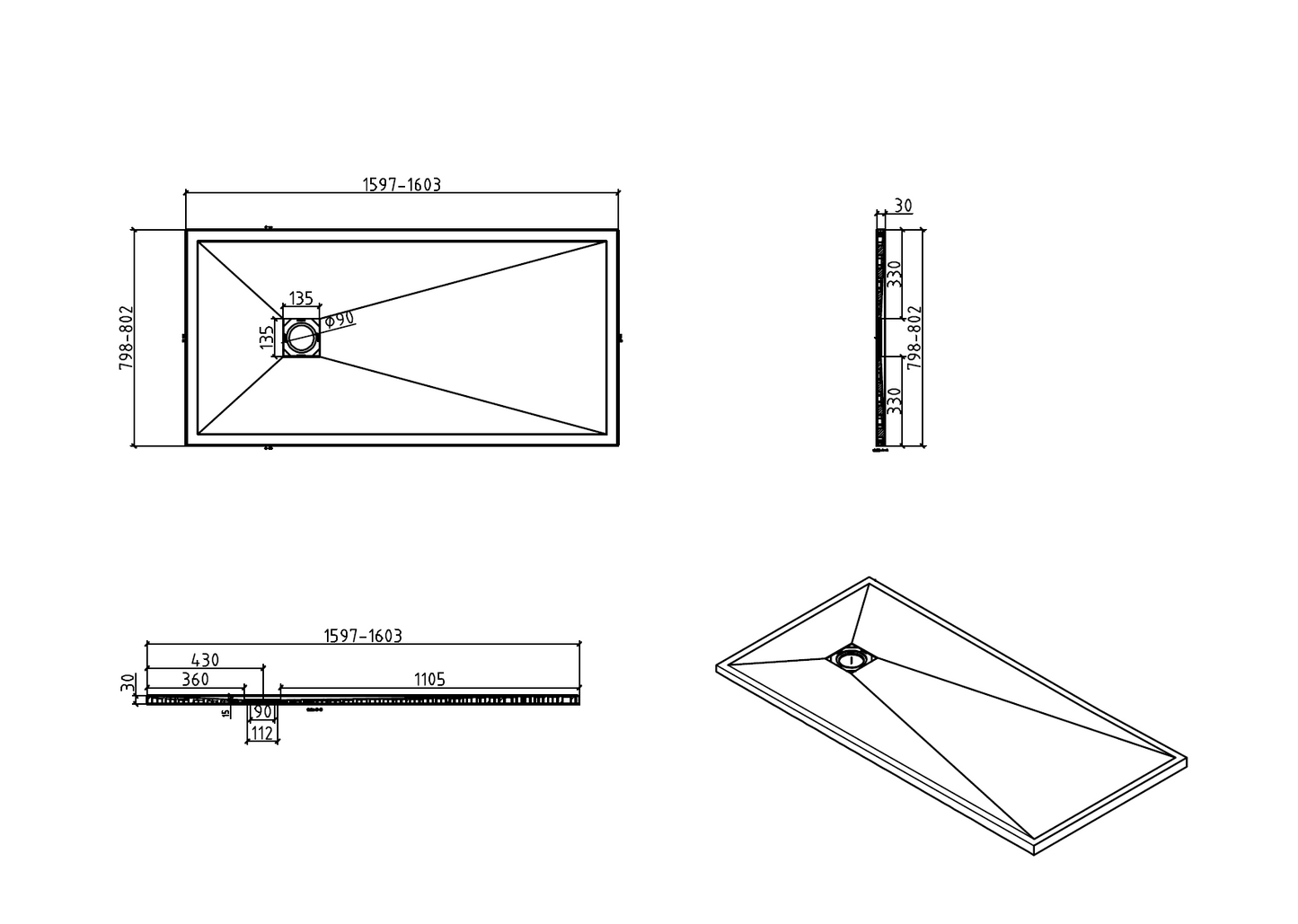 Precision Trays White Shower Tray – Ultra-Slim Stone Effect