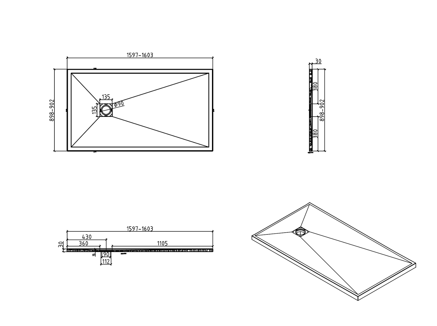 Precision Trays White Shower Tray – Ultra-Slim Stone Effect