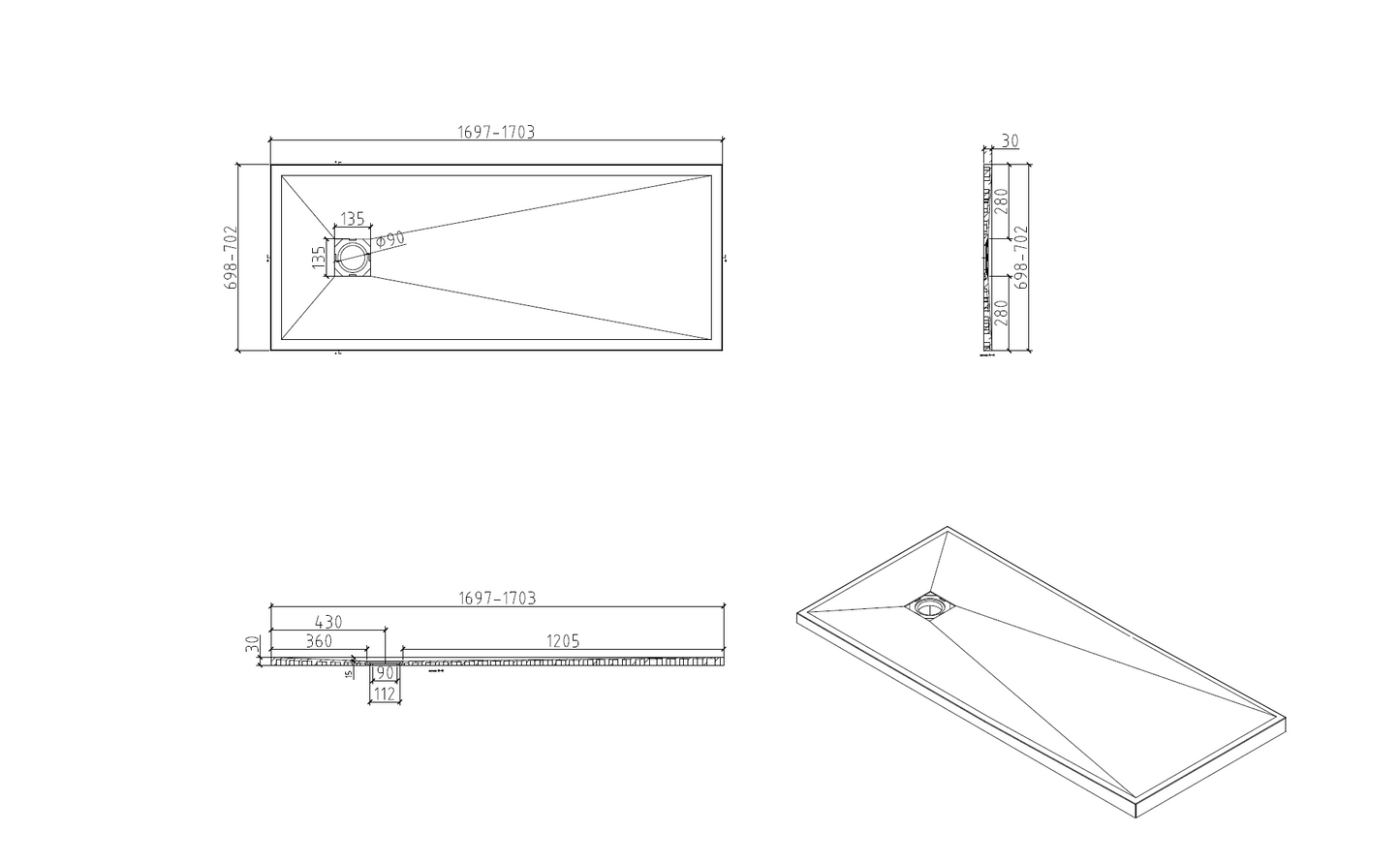 Precision Trays White Shower Tray – Ultra-Slim Stone Effect