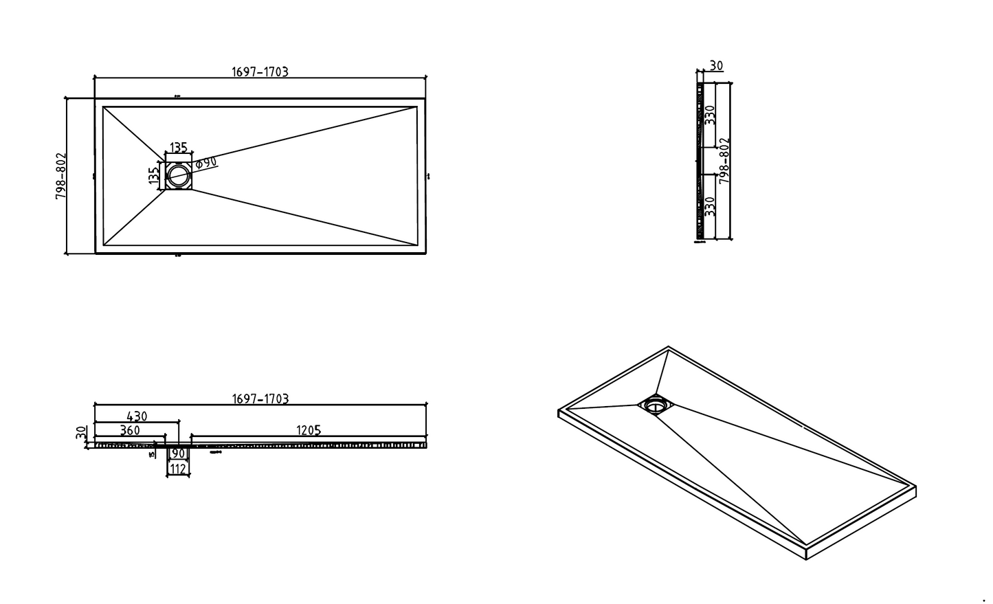 Precision Trays White Shower Tray – Ultra-Slim Stone Effect