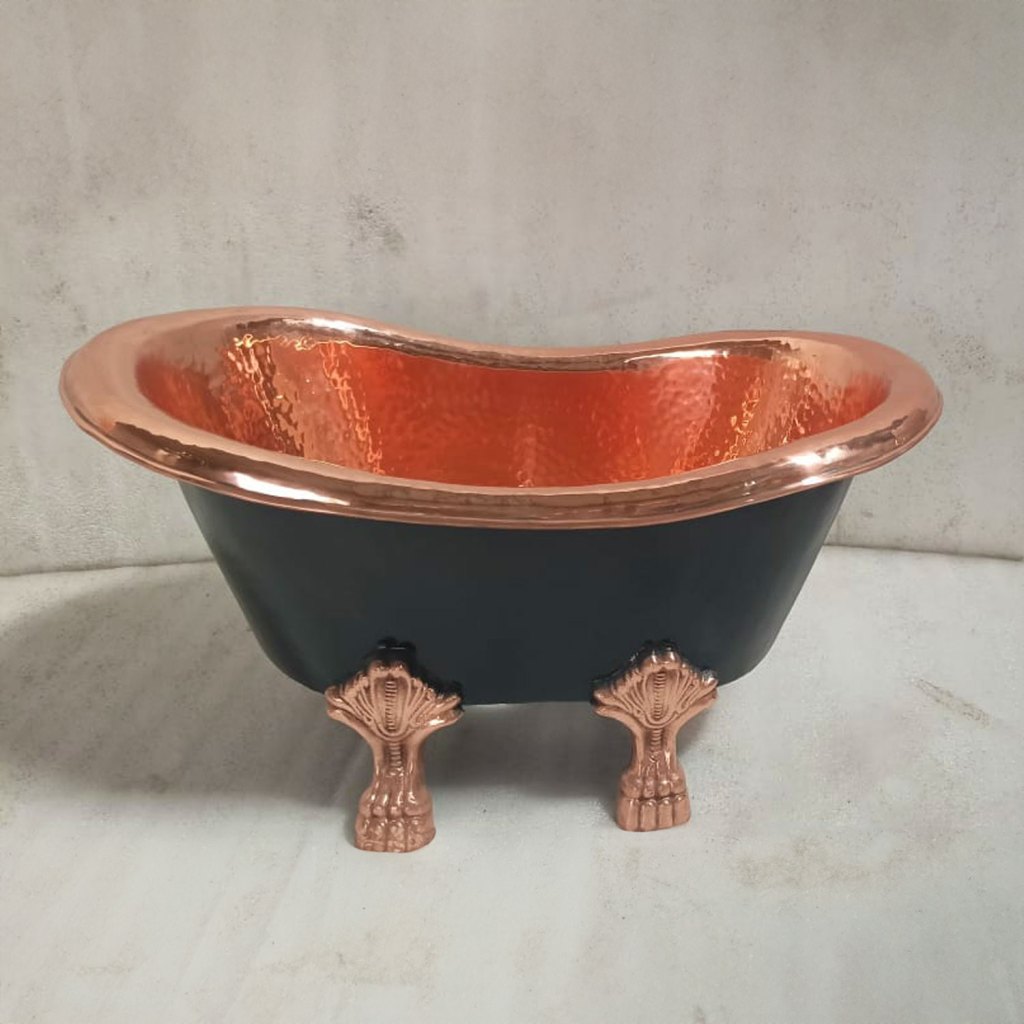 Coppersmith Creations Clawfoot Copper Tub-Style Sink – Hammered Polished Copper Inside & Black Outside