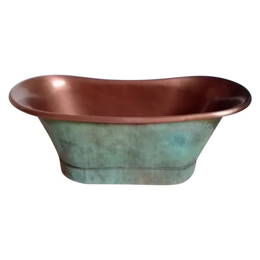 Coppersmith Creations Copper Tub Style Basin Blue Green Patina Exterior Antique Copper Interior