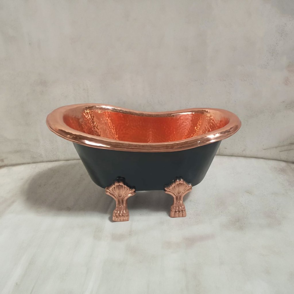 Coppersmith Creations Clawfoot Copper Tub-Style Sink – Hammered Polished Copper Inside & Black Outside