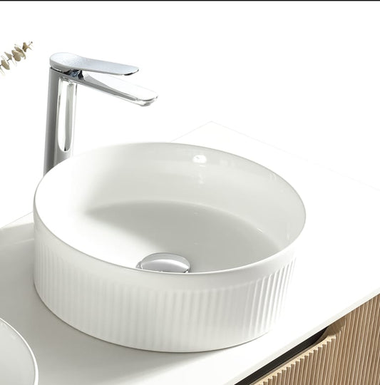 Tailored Bathrooms Flauto Fluted Round Countertop Basin – Gloss White 375x375xD130mm