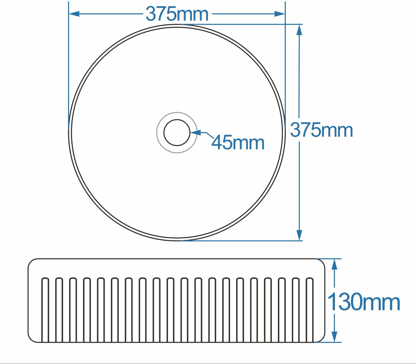 Tailored Bathrooms Flauto Fluted Round Countertop Basin – Gloss White 375x375xD130mm