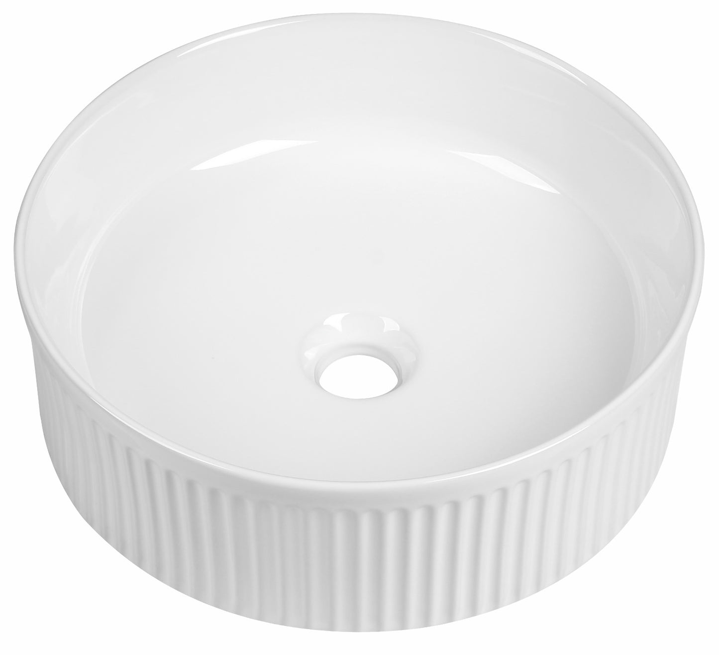 Tailored Bathrooms Flauto Fluted Round Countertop Basin – Gloss White 375x375xD130mm