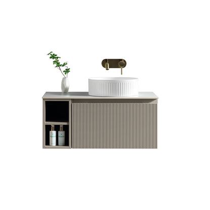 Tailored Bathrooms Flauto 800mm Wall Hung Vanity with Side Storage – Right Hand Sintered Stone Counter Top