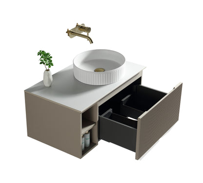 Tailored Bathrooms Flauto 800mm Wall Hung Vanity with Side Storage – Right Hand Sintered Stone Counter Top