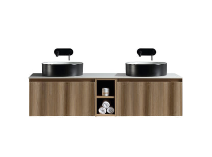 Tailored Bathrooms Flauto 1400mm Wall Hung Double Vanity with Side Storage & Sintered Stone Counter Top